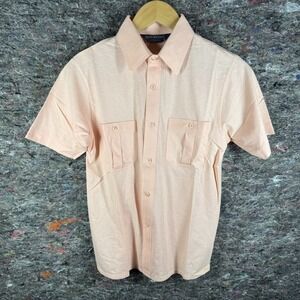 Puritan Shirt Mens Medium Peach Pink Short Sleeve Double Pocket Button Up Casual